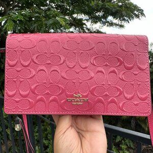 BNWOT Coach Gorgeous Fuschia Anna Foldover Clutch Crossbody And Card Case Set